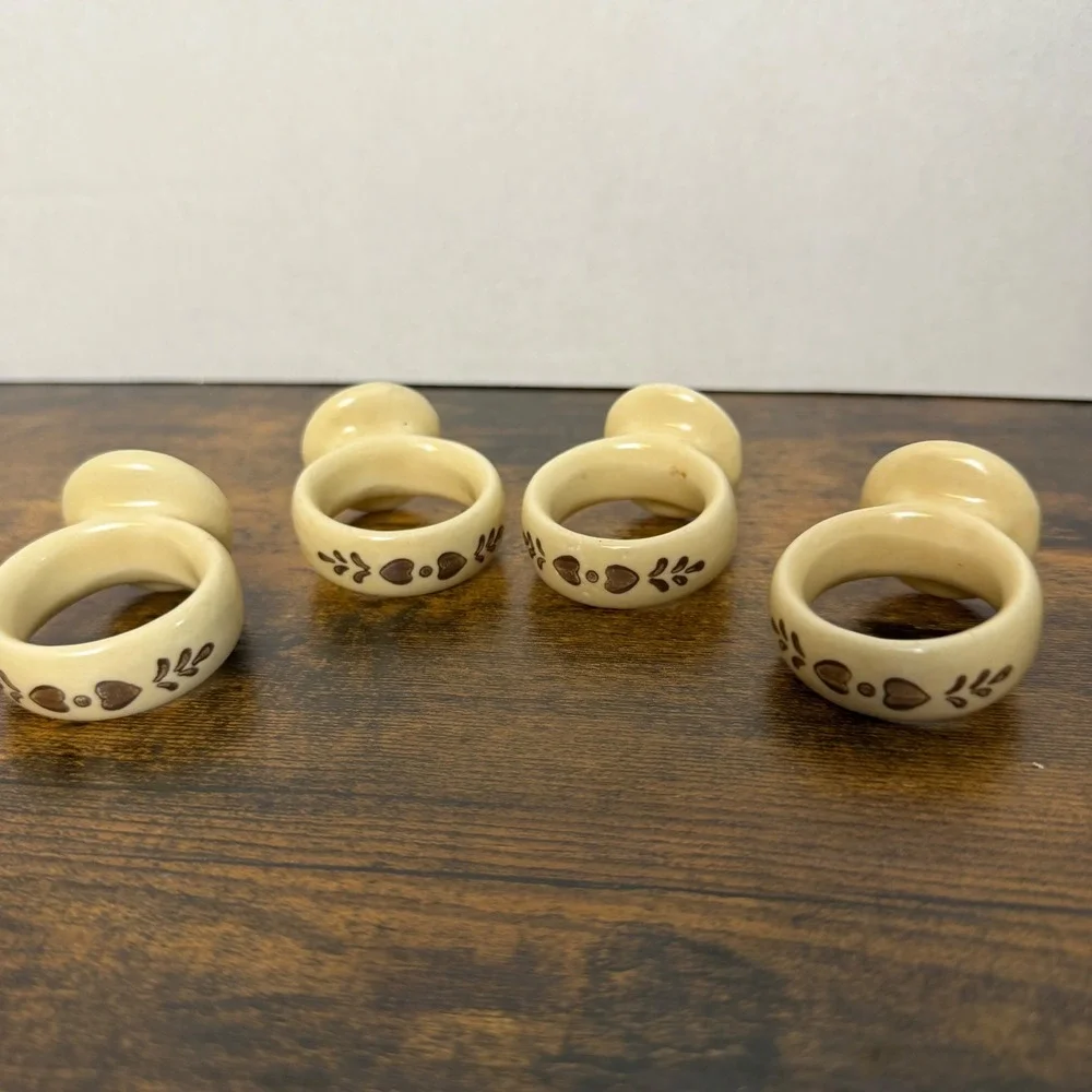 Pfaltzgraff Napkin Rings Tan Hearts Set of 4 Ceramic Village‎ Country Farmhouse